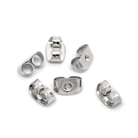 100 Earring Backs - Antique Silver Tone - 6mm x 4mm Earring Blanks Julz Beads 