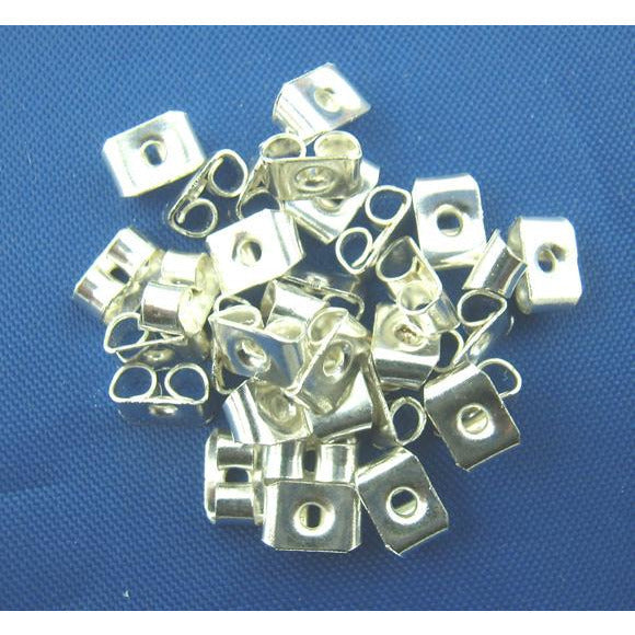 100 Earring Backs - Silver Plated - 5mm x 4mm Earring Blanks Julz Beads 