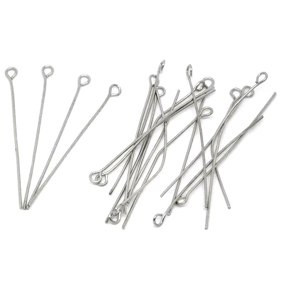 100 Eye Pins - Antique Silver - 40mm Eye Pins & Head Pins Julz Beads 