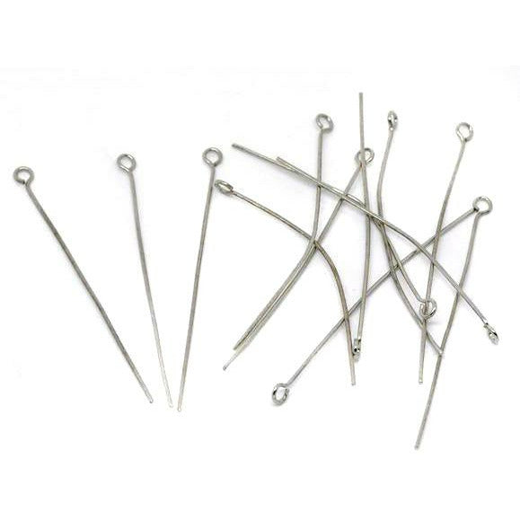 100 Eye Pins - Antique Silver - 50mm Eye Pins & Head Pins Julz Beads 