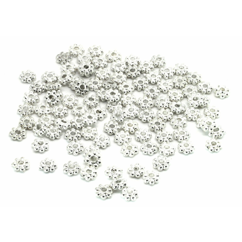 Lot De 250 Perles Intercalaires (spacers) En Forme De Fleur - 4x4x2 Mm - Argenté - Pour Création Bijoux