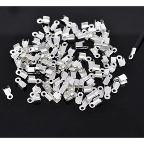 100 Folding Cord Ends - Silver Plated - 9mm x 4mm Cord Ends Julz Beads 