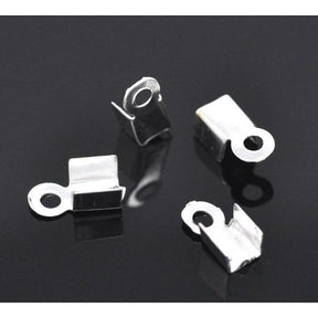 100 Folding Cord Ends - Silver Plated - 9mm x 4mm Cord Ends Julz Beads 