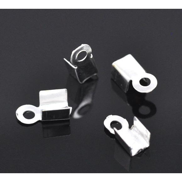 100 Folding Cord Ends - Silver Plated - 9mm x 4mm Cord Ends Julz Beads 