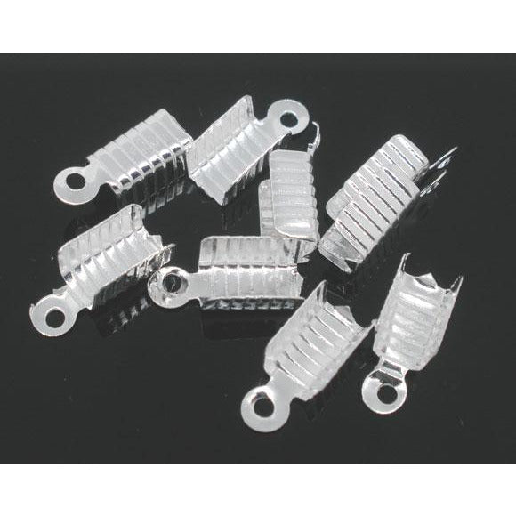 100 Folding Ribbed Cord Ends - Silver Plated - 12mm x 5mm Cord Ends Julz Beads 