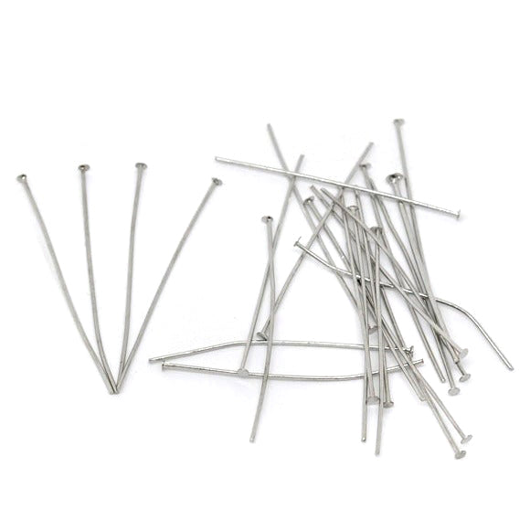100 Head Pins - 40mm - Antique Silver Tone Findings Julz Beads 