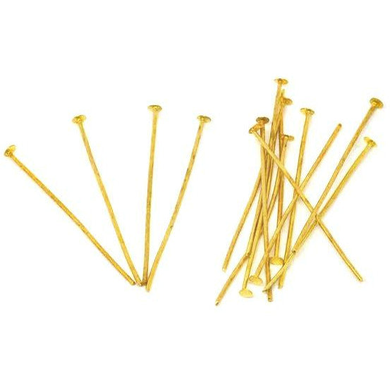 100 Head Pins - 40mm - Gold Plated Eye Pins & Head Pins Julz Beads 