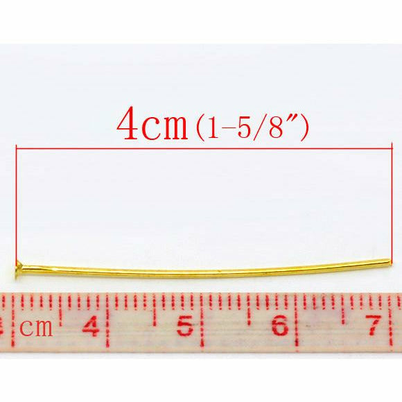 100 Head Pins - 40mm - Gold Plated Eye Pins & Head Pins Julz Beads 
