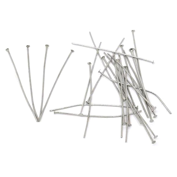 100 Head Pins - 50mm - Antique Silver Tone Eye Pins & Head Pins Julz Beads 