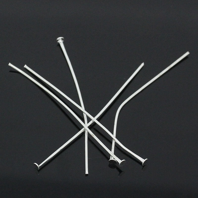 100 Head Pins - 50mm x 0.7mm - Silver Plated Eye Pins & Head Pins Julz Beads 