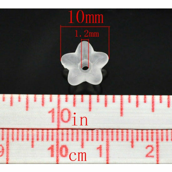 100 Lily Flower Beads - Frosted Acrylic - White - 10mm Bead Caps Julz Beads 
