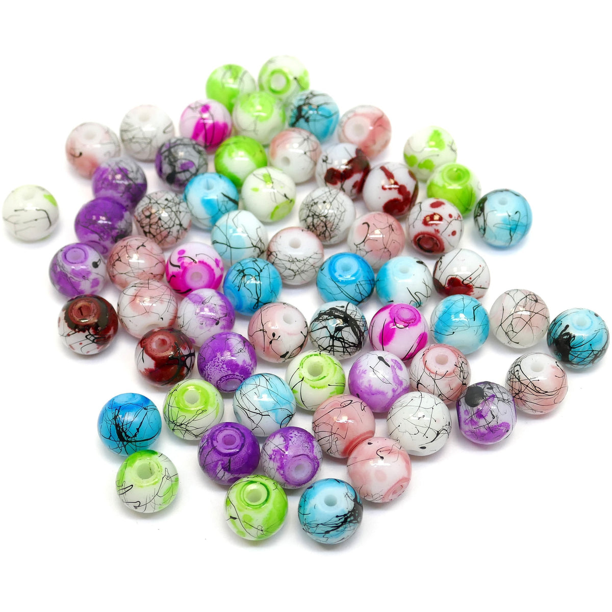 10mm Round Drawbench Baking Painted Glass Beads Assorted Colors Loose –  Triveni Crafts