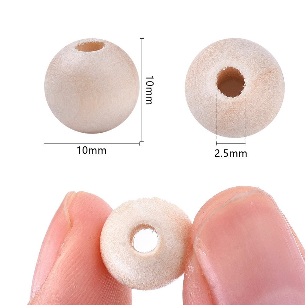 100 Natural Untreated Round Wooden Beads - 10mm Wood Julz Beads 