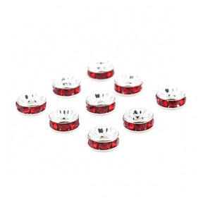 100 Red Rhinestone Rondelle Spacer Beads - 6mm Julz Beads 