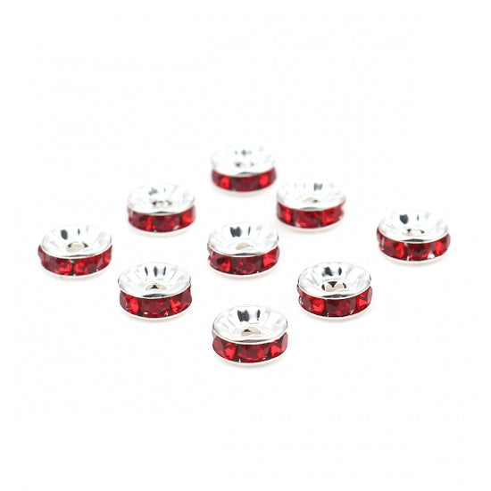 100 Red Rhinestone Rondelle Spacer Beads - 6mm Julz Beads 