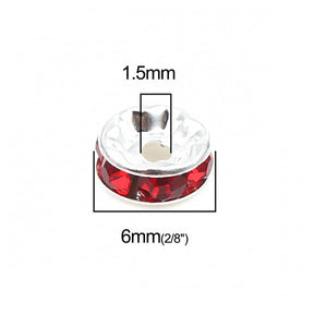 100 Red Rhinestone Rondelle Spacer Beads - 6mm Julz Beads 
