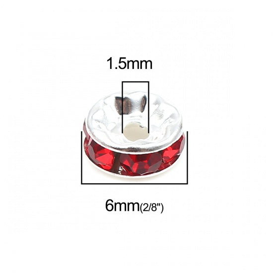 100 Red Rhinestone Rondelle Spacer Beads - 6mm Julz Beads 