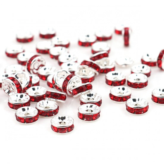 100 Red Rhinestone Rondelle Spacer Beads - 6mm Julz Beads 