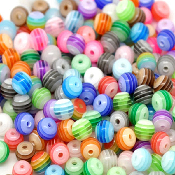 200 Pieces 8mm Resin Stripe Beads Round Plastic Beads For Jewelry Making  Bracelets Necklaces Making, Opaque Blue Rainbow