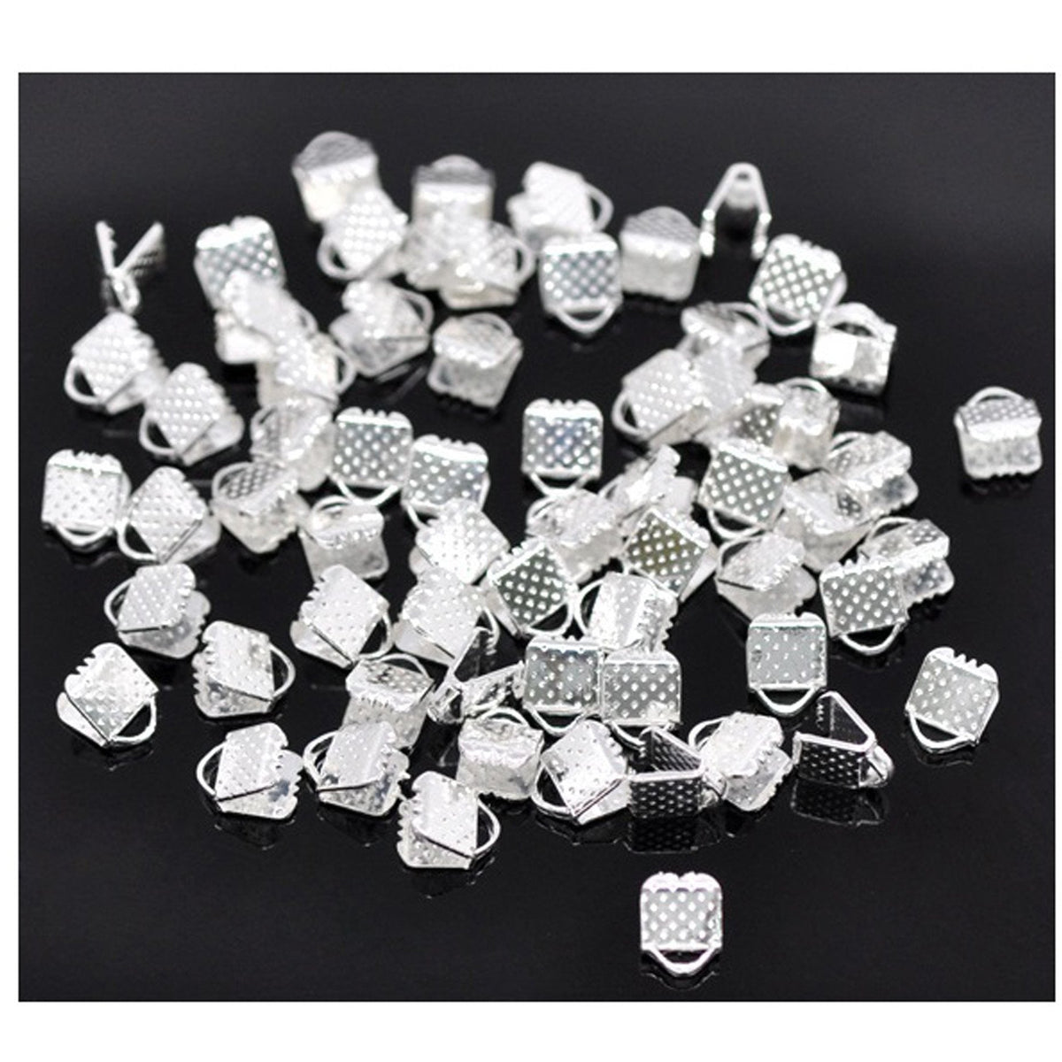 100 Silver Plated Ribbon End Clamps Cord Ends - 6mm Cord Ends Julz Beads 