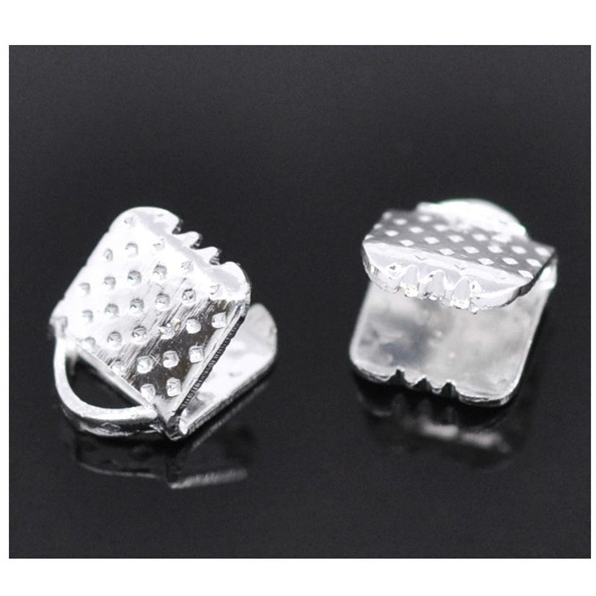 100 Silver Plated Ribbon End Clamps Cord Ends - 6mm Cord Ends Julz Beads 