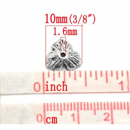 100 Small Flower Leaf Bead Caps - Antique Silver Tone - 11mm x 10mm Bead Caps Julz Beads 