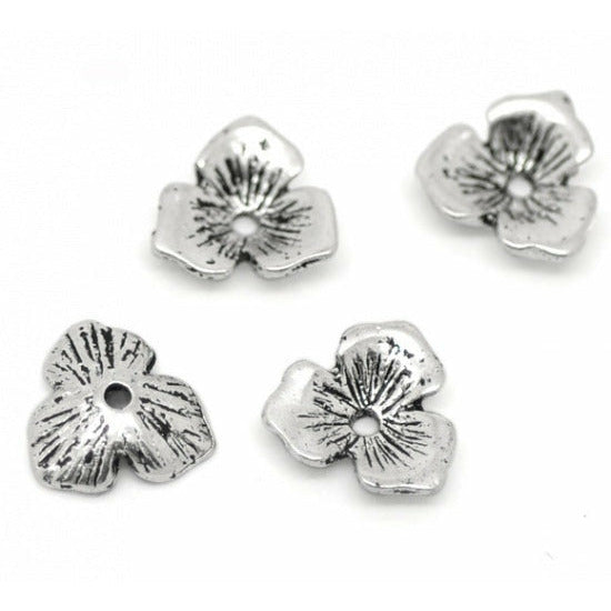 100 Small Flower Leaf Bead Caps - Antique Silver Tone - 11mm x 10mm Bead Caps Julz Beads 