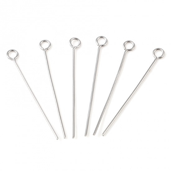 100 Stainless Steel Eye Pins - 30mm x 3mm Findings Julz Beads 