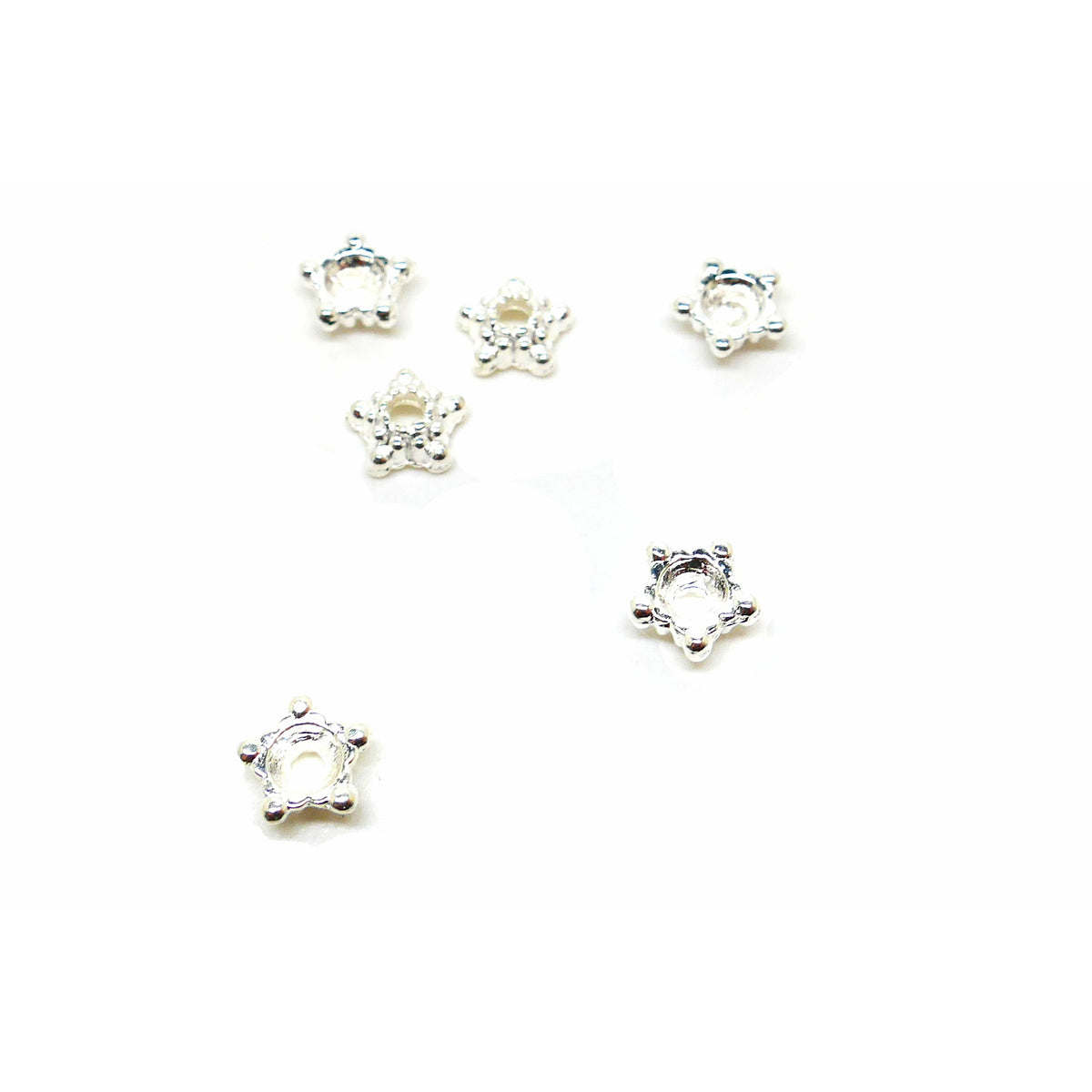 100 Star Bead Caps - Silver Plated - 5mm x 5mm Julz Beads 