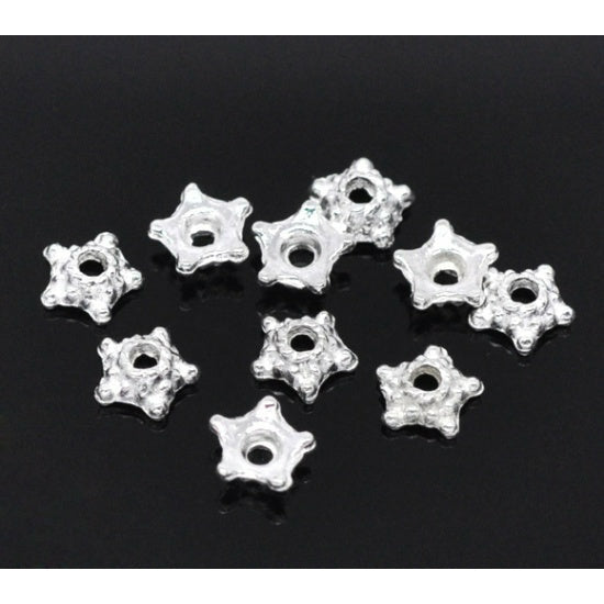 100 Star Bead Caps - Silver Plated - 5mm x 5mm Julz Beads 