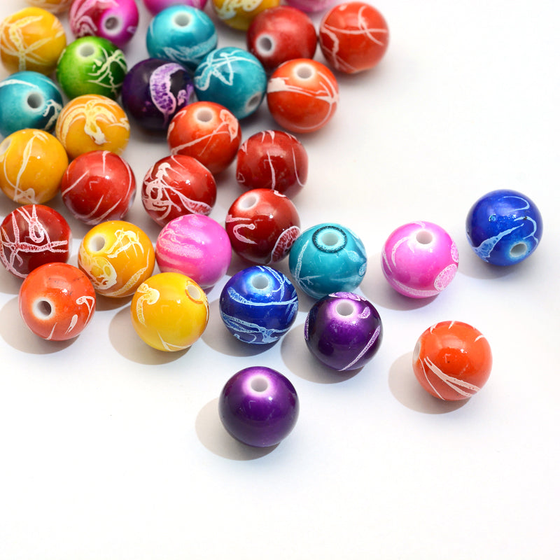 10mm Round Drawbench Baking Painted Glass Beads Assorted Colors Loose –  Triveni Crafts
