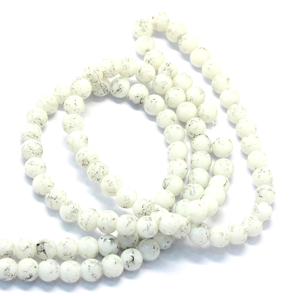 100 White/Grey Mottled Marbled Glass Beads - 8mm Glass Julz Beads 