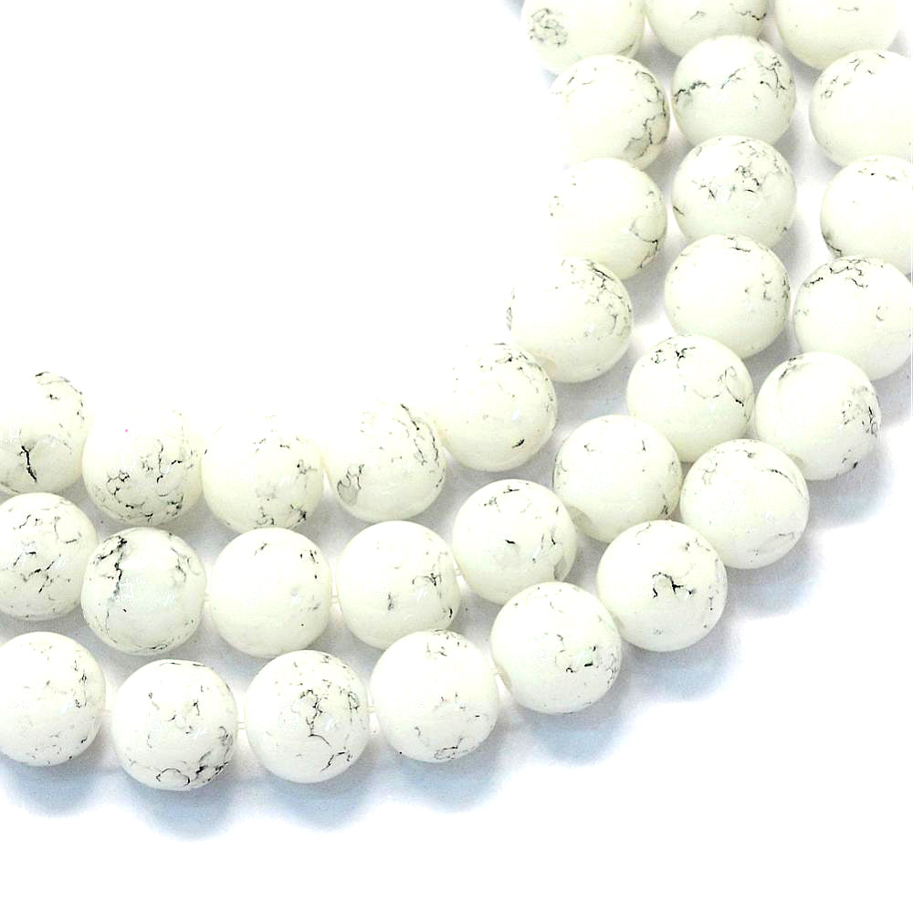 100 White/Grey Mottled Marbled Glass Beads - 8mm Glass Julz Beads 