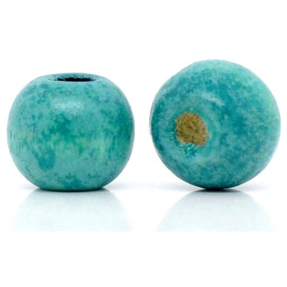 100 Wooden Spacer Beads Turquoise - Blue - 10mm x 9mm Wood Julz Beads 