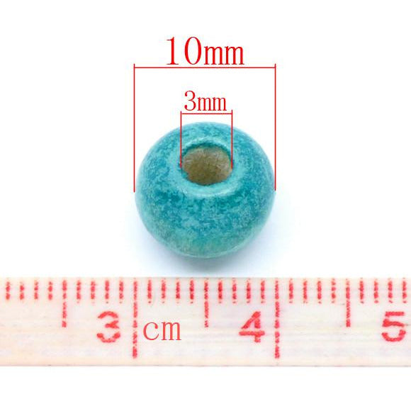 100 Wooden Spacer Beads Turquoise - Blue - 10mm x 9mm Wood Julz Beads 