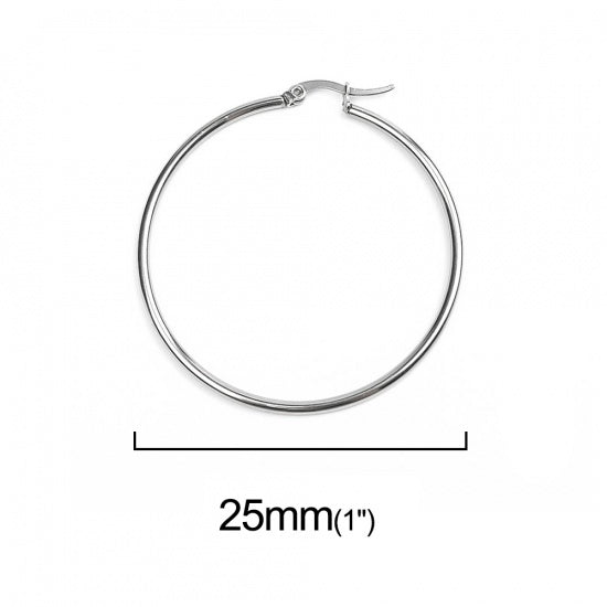 2 (1 Pair) 304 Stainless Steel Earring Hoops - Silver Tone - 24mm - J164372 Earring Blanks Julz Beads 