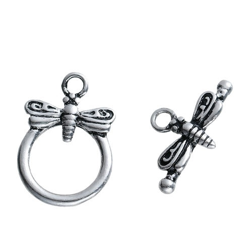 2 Dragonfly Toggle Clasps - Antique Silver Tone- 19mm x 13mm Clasps Julz Beads 