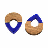 2 Resin & Wallnut Wood Teardrop Pendants - 38mm x 25.5mm Charms Julz Beads 