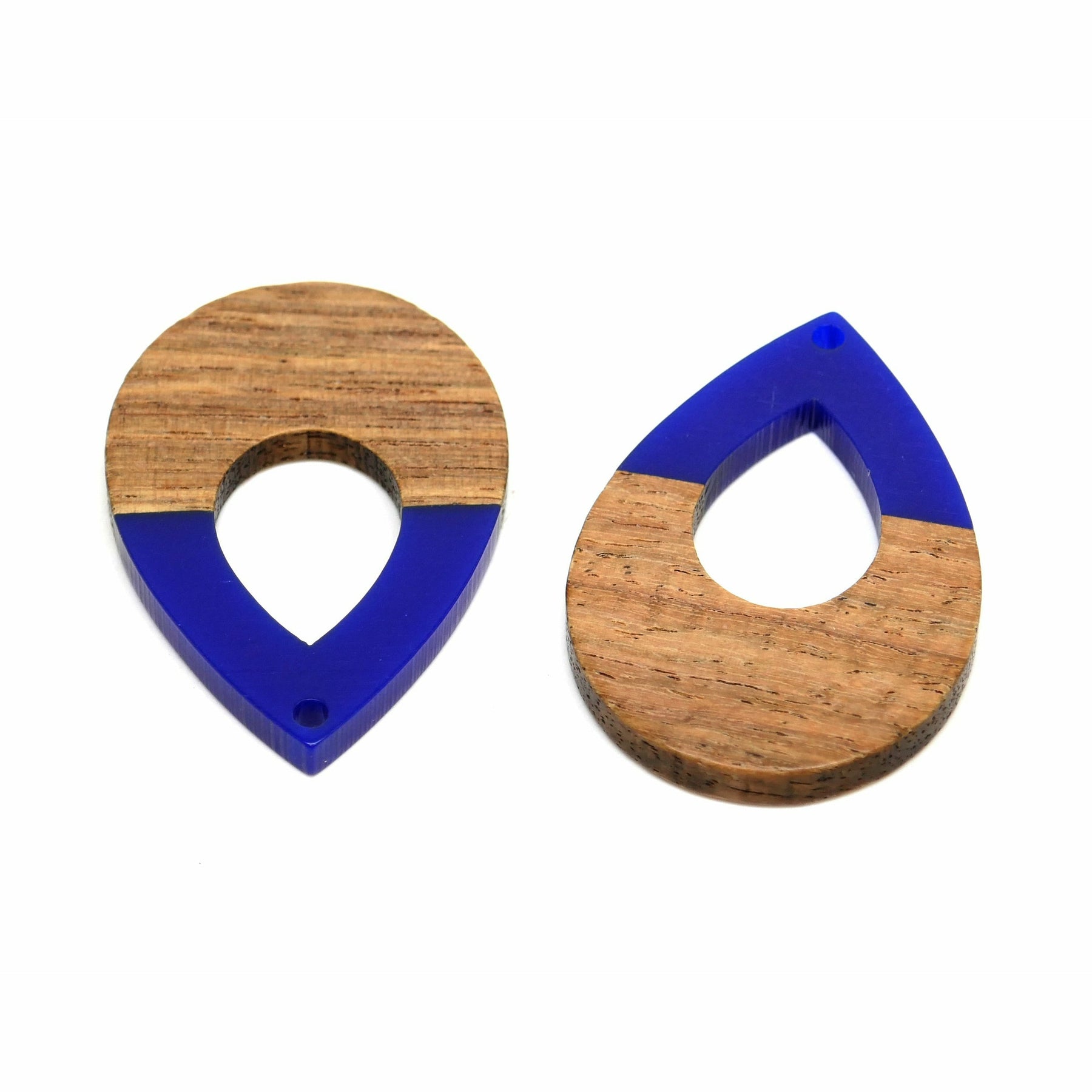 2 Resin & Wallnut Wood Teardrop Pendants - 38mm x 25.5mm Charms Julz Beads 