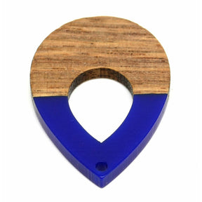 2 Resin & Wallnut Wood Teardrop Pendants - 38mm x 25.5mm Charms Julz Beads 