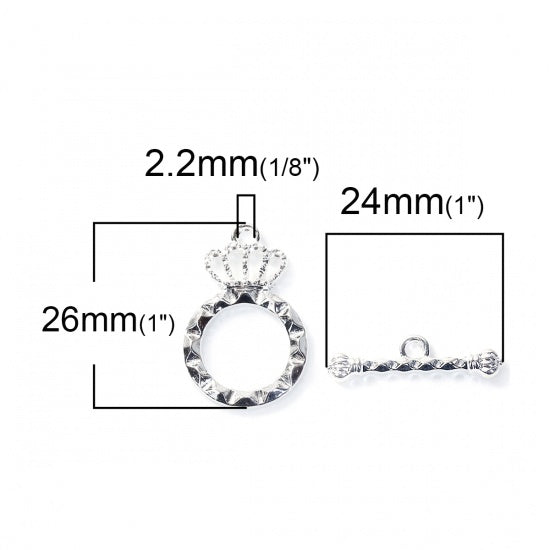 2 Royal Crown Toggle Clasp - 29mm x 21mm - Silver Plated Clasps Julz Beads 