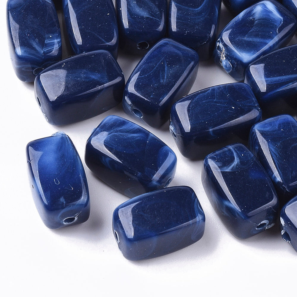 20 Acrylic Dark Blue Imitation Gemstone Cuboids Beads - 13mm x 7.5mm Acrylic Julz Beads 