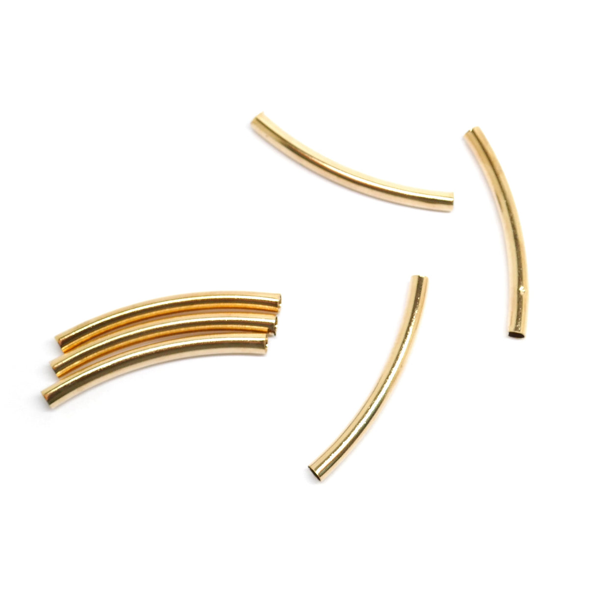 20 Curved Tube Spacer Beads - Light Gold Plated - 30mm Julz Beads 