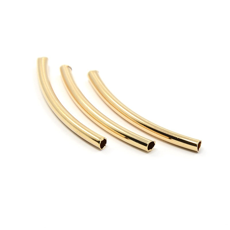 20 Curved Tube Spacer Beads - Light Gold Plated - 30mm Julz Beads 