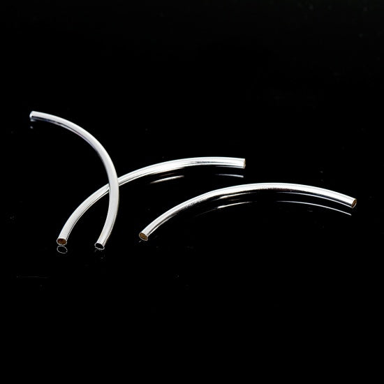 20 Curved Tube Spacer Beads - Silver Plated - 60mm Julz Beads 