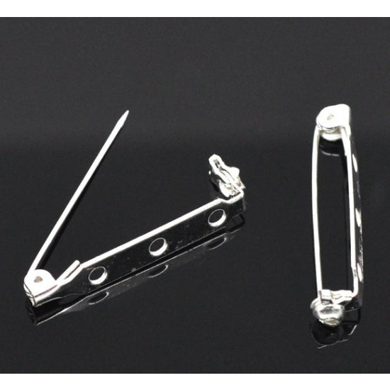 20 Lockable Brooch Backs - Silver Plated - 34mm x 8mm Brooch Components Julz Beads 