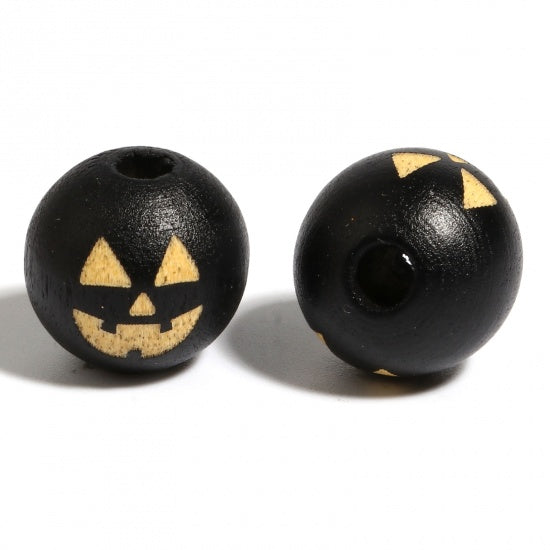20 Wooden Jack-O'-Lantern Beads - Black - 16mm Julz Beads 