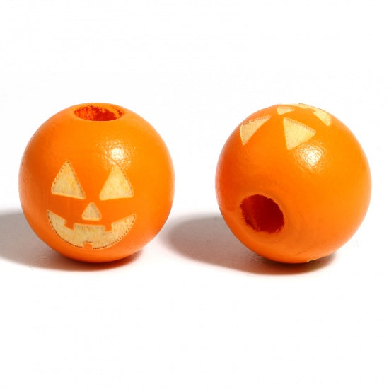 20 Wooden Jack-O'-Lantern Beads - Orange - 16mm Julz Beads 