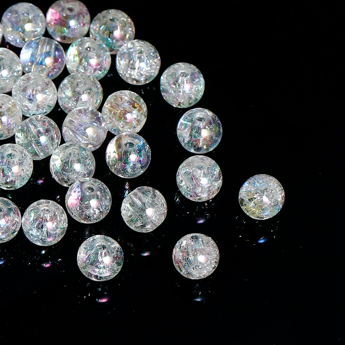 200 Clear Crackle Acrylic AB Coated - 8mm Acrylic Julz Beads 