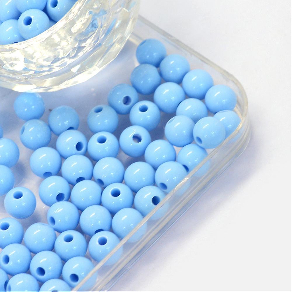 200 Pale Blue Opaque Acrylic Round Beads - 6mm x 5.5mm Acrylic Julz Beads 